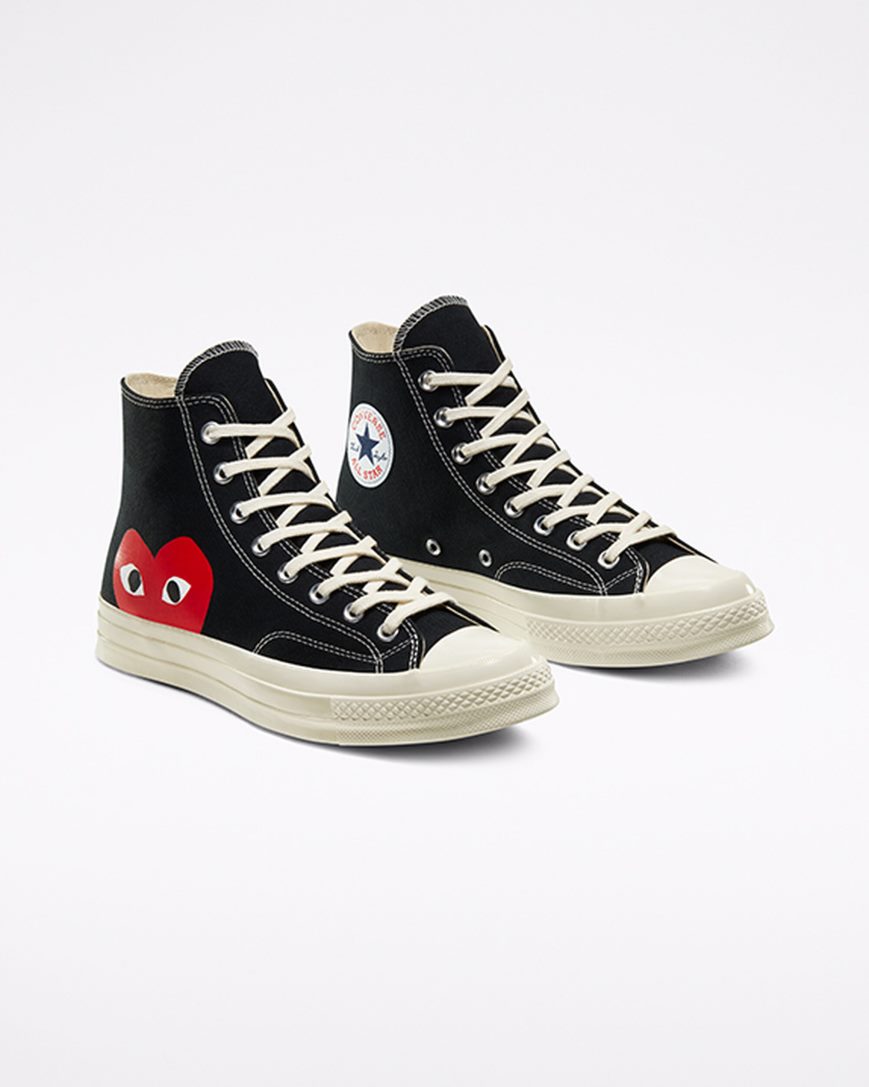 Men's Converse x Comme des Garçons PLAY Chuck 70 High Top Shoes Black / White / Red | AU 85013W